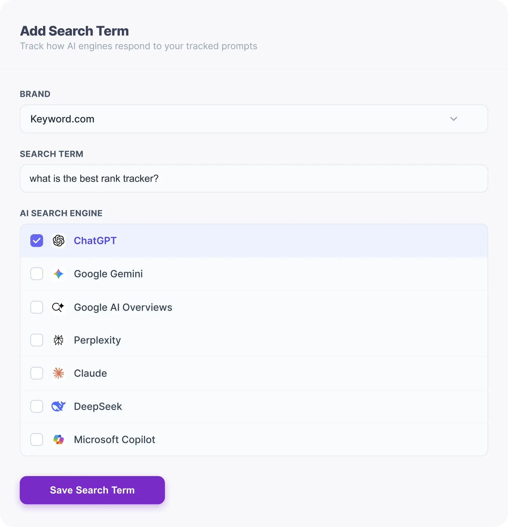 AI Brand Mentions – Add Search Term