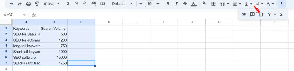 Description of the Google Sheet chart icon