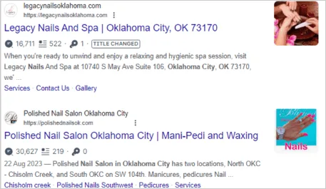 Example of organic search results on Google for a local business query, showing website listings relevant to the search term.