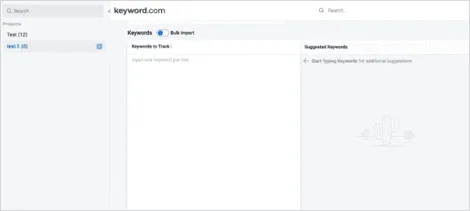 Keword.com screenshot - Enter all the keywords you want to track