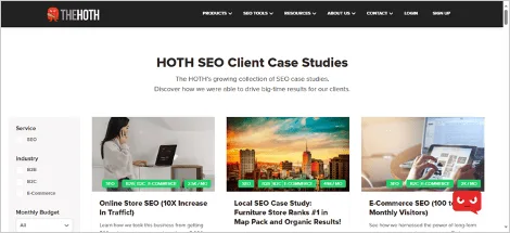 The HOTH, a white-label SEO agency, dedicated an entire page to case studies.