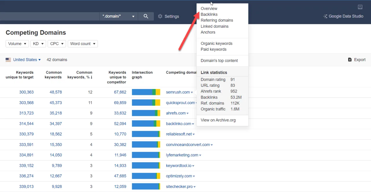 ahrefs competing domains overview