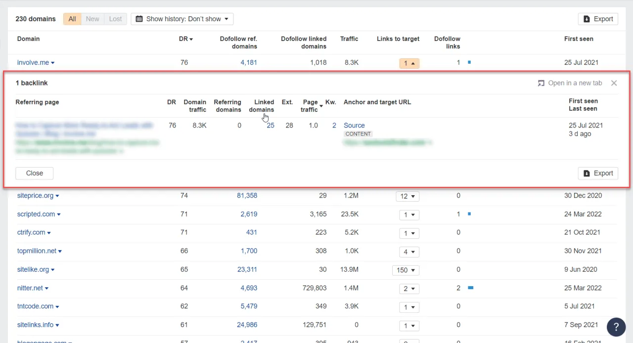 ahrefs referring domain links to target