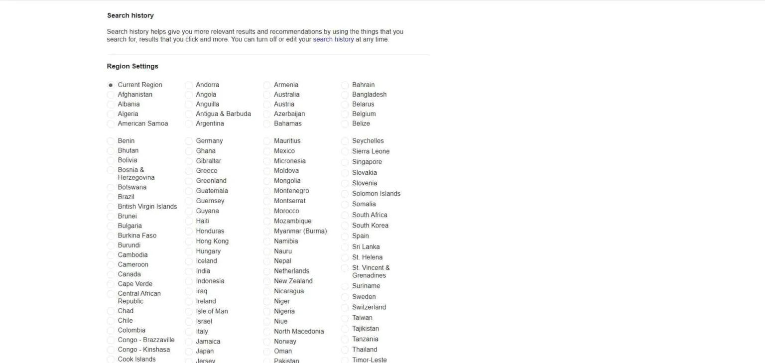 google search settings region settings