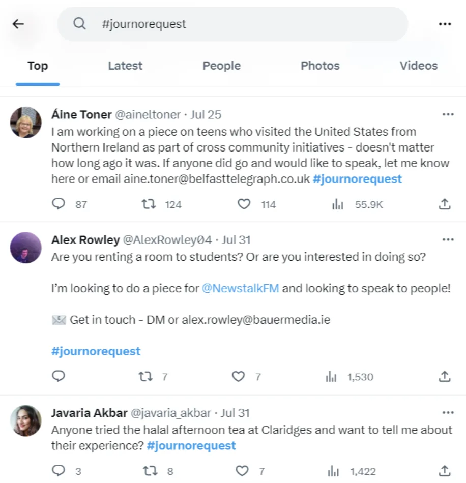 Journalist request example 