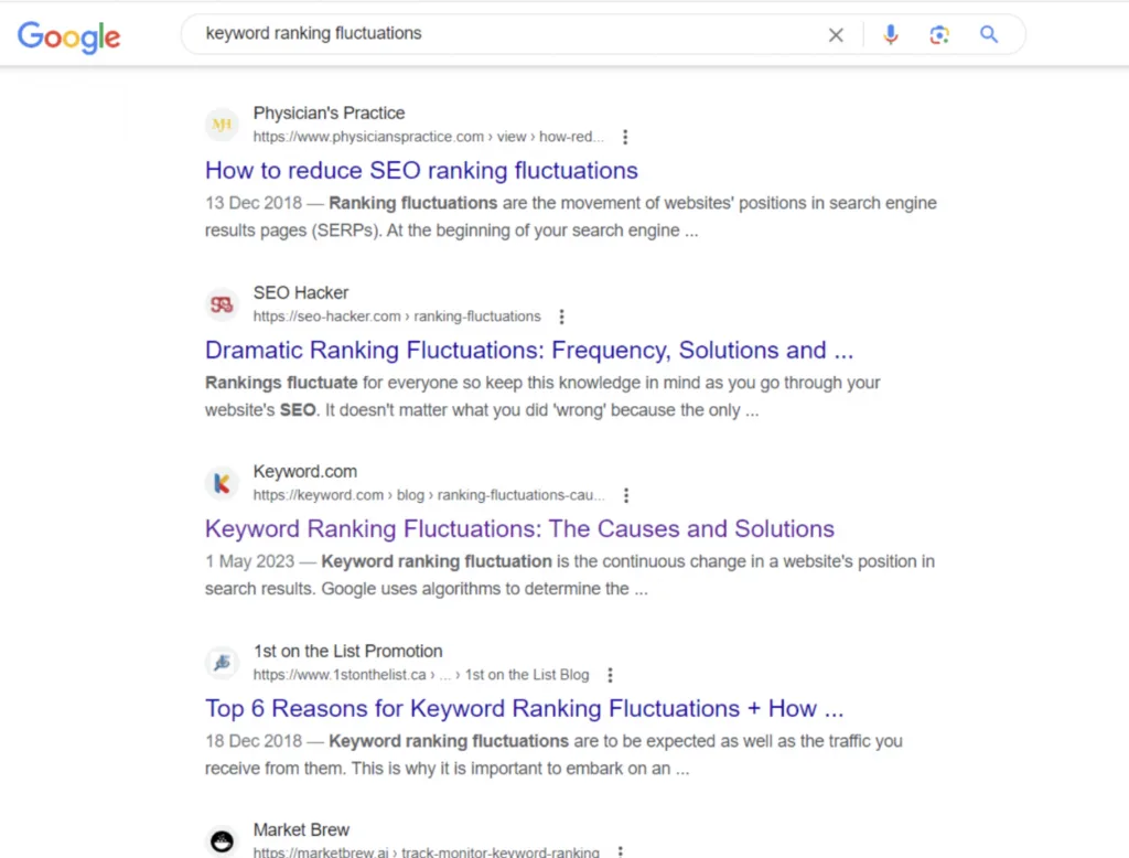 SERP competitors example