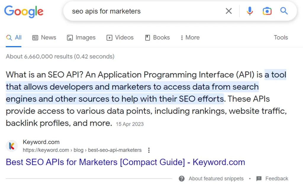 keyword relevant search result example