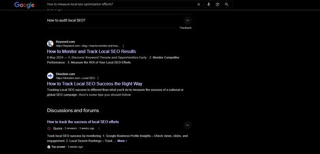 Google search result showing traditional organic listings for measuring local SEO optimization