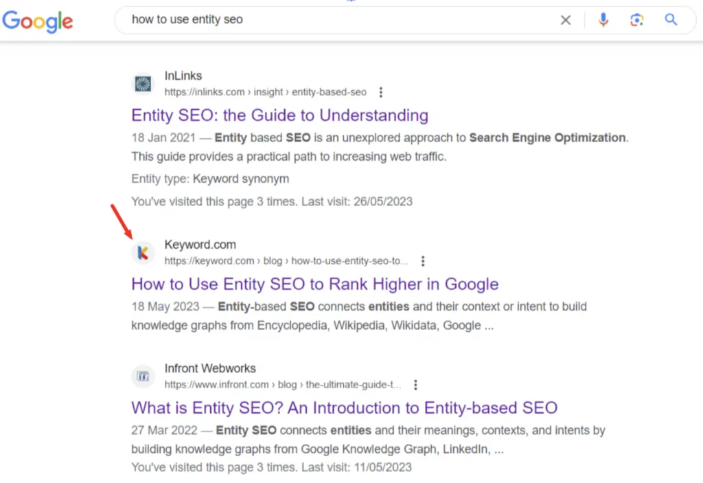 Featured snippet for entity SEO article