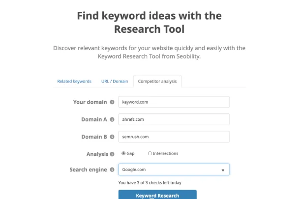 Choosing keywords with Seobility