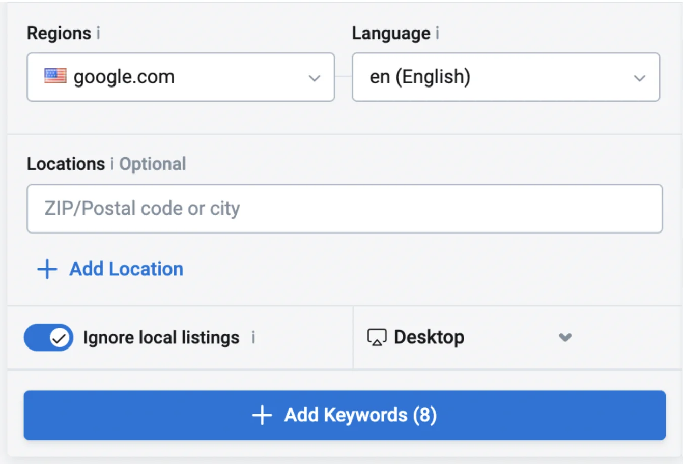 Adding keywords in Keyword.com