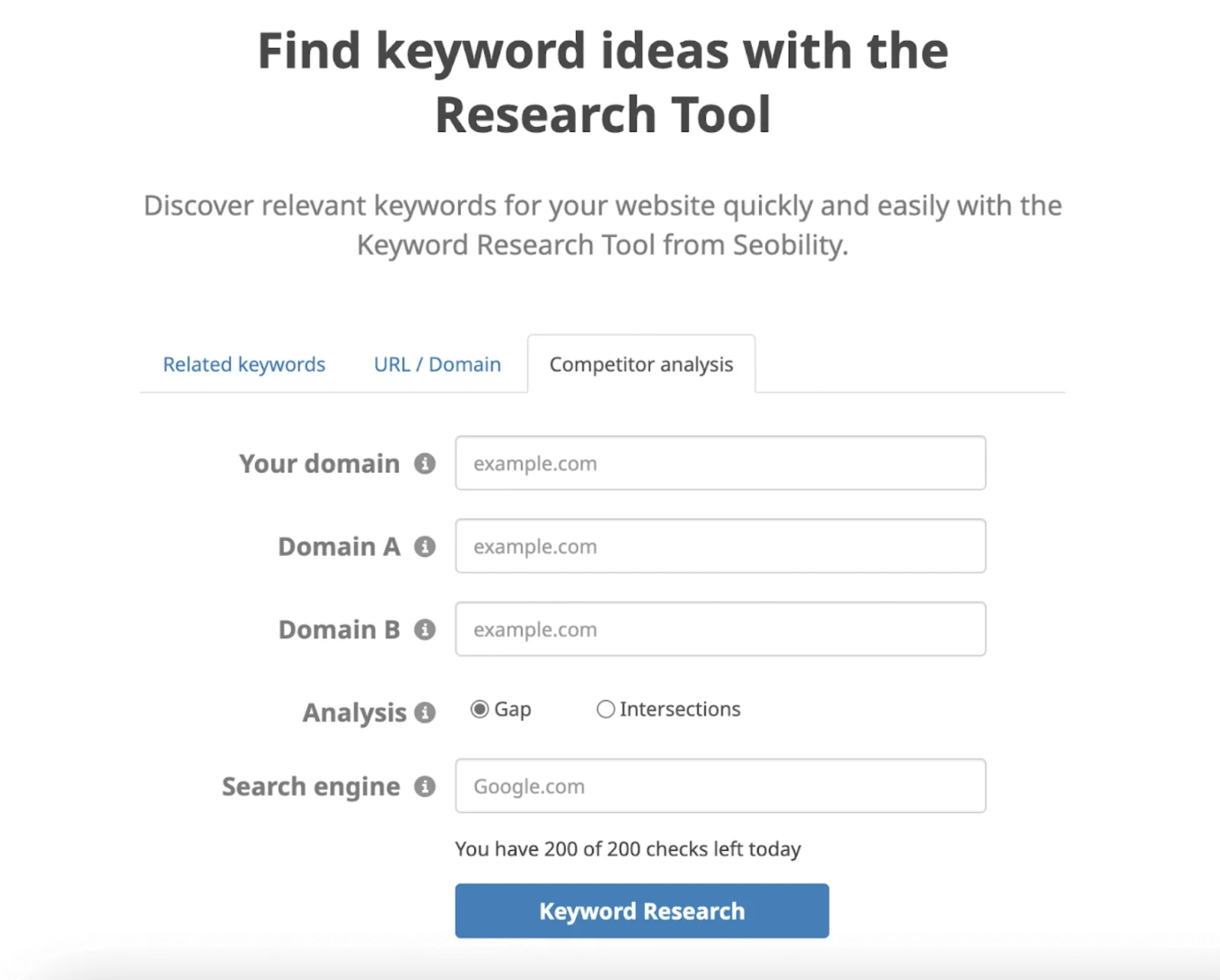 Seobility keyword research tool
