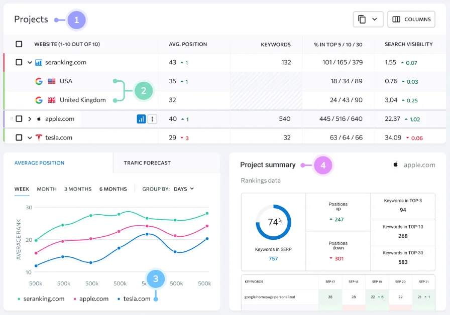 SE Ranking dashboard